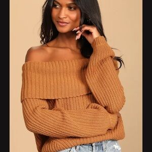 Carmichael Light Brown Off-the-Shoulder Knit
Sweater